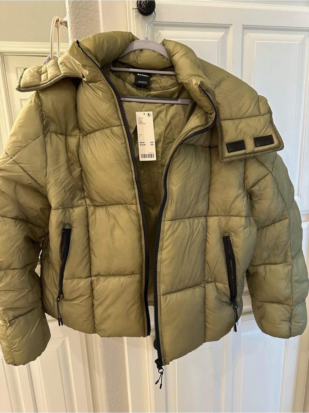 Quilted Olive Green Hooded Puffer Jacket